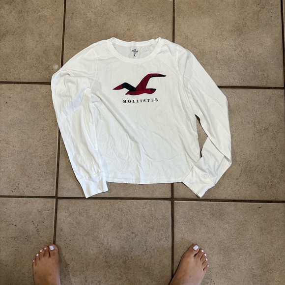 Hollister Sweaters - Hollister White Sweater with Red and Black Logo
